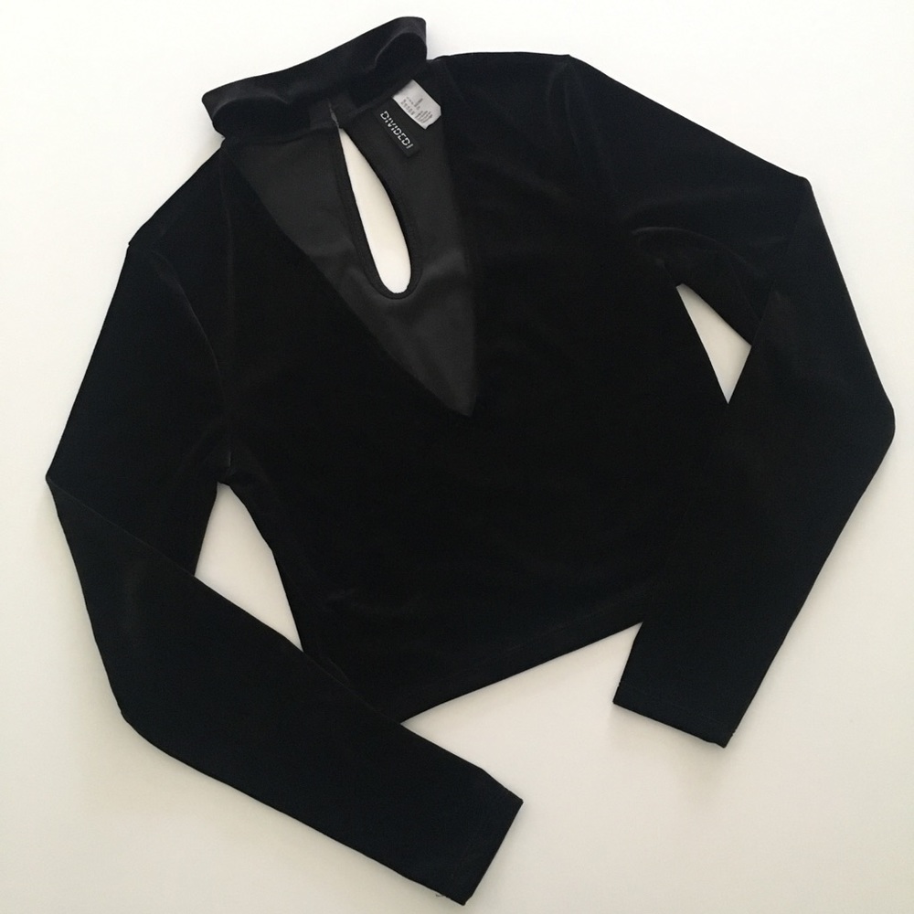 Divided Choker Velvet Crop top Black S